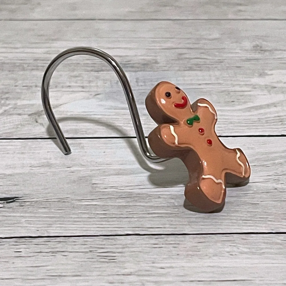 Christmas Gingerbread Man Tree House Shower Curtain Hooks Set of 12 New